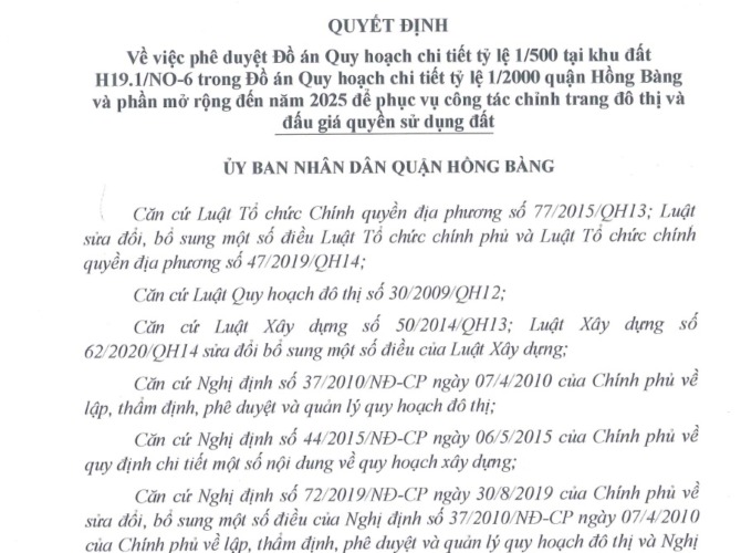 Quyết định phê duyệt quy hoạch khu đấu giá Quán Toan 1:500