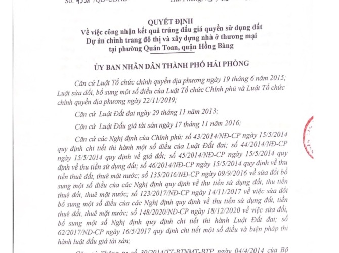 Công nhận trúng đấu giá