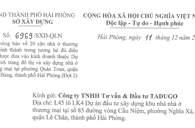 Thông báo 20 căn nhà ở thương mại HTTTL đủ điều kiện được đưa vào kinh doanh (Đợt 2)